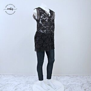 Lost April Lace Pom Pom Sleeveless Sheer‎ Mini Dress Black Women S